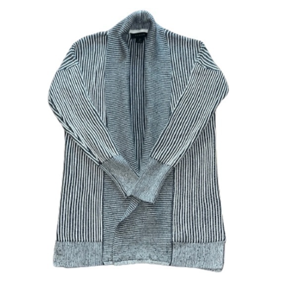 Tahari Sweaters - Tahari navy blue and white ribbed open tunic cardigan sweater size S